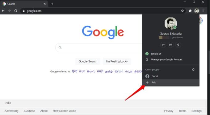 add button in google chrome to create profile