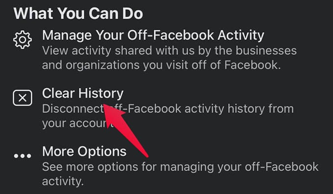 Clear History in Facebook Off Facebook Activity