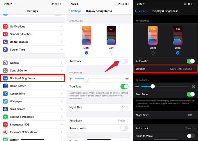 Enable Automatic Dark Mode on iPhone at Sunset