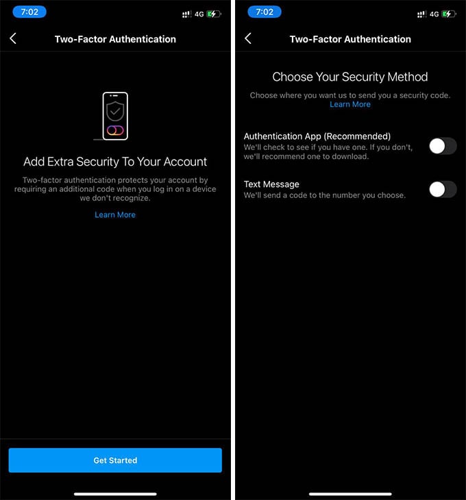 Enable Instagram Two Factor Authentication