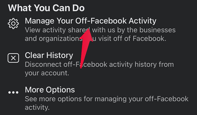 Go to Manage Your Off Facebook Activity
