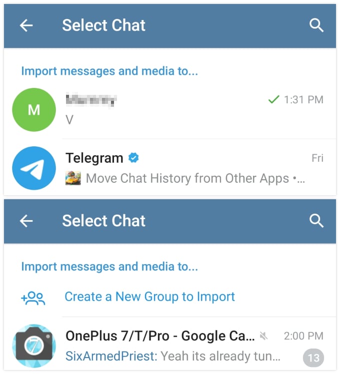 Select Telegram chat