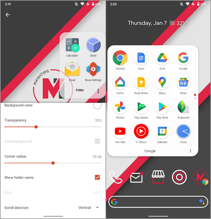 Nova Launcher 7 beta fodler vertical scroll