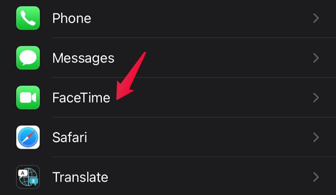 Open FaceTIme Settings iPhone
