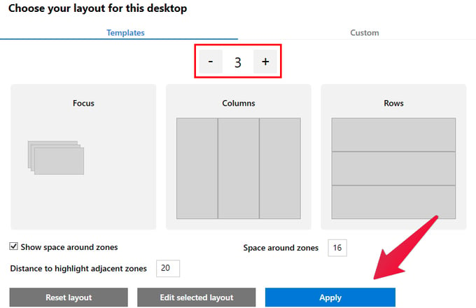 Select FancyZones layout