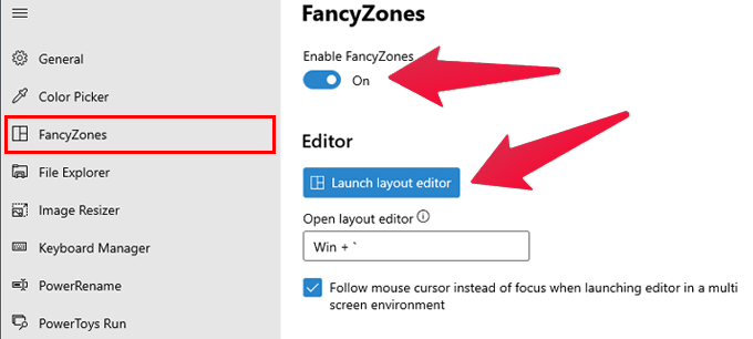 Enable FancyZones in Powertoys