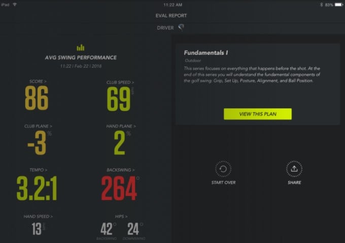 zepp golf app layout and stats