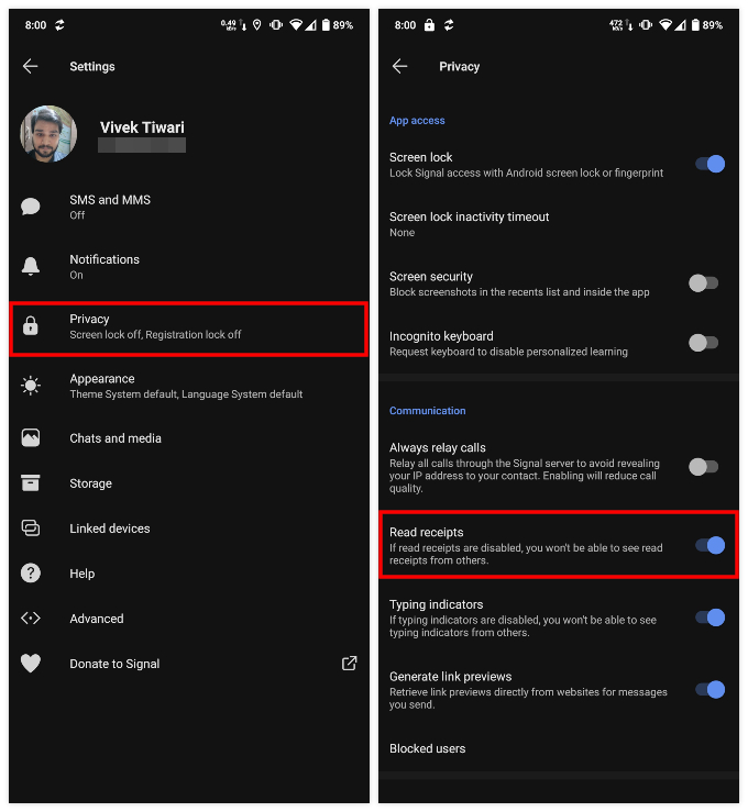 Signal tips - Turn off read receipts