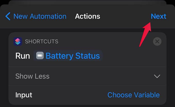 Add Action to Shortcut and Tap Next