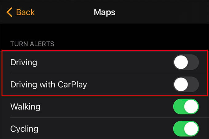 Disable Driving Alerts and Driving with CarPlay Notifications on Apple Watch