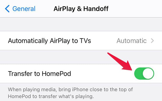 Disable Transfer to HomePod
