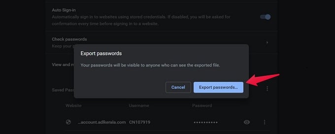Export Passwords Prompt