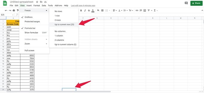 google sheets lock 1st row so it follows me down the page