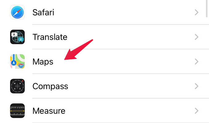 Go to iPhone Maps Settings