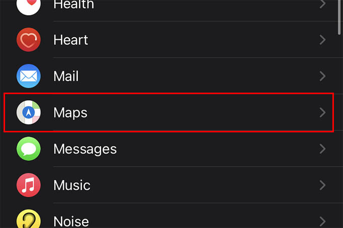Maps Settings on Apple Watch