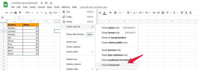 How to Convert Rows to Columns in Google Sheets - 97