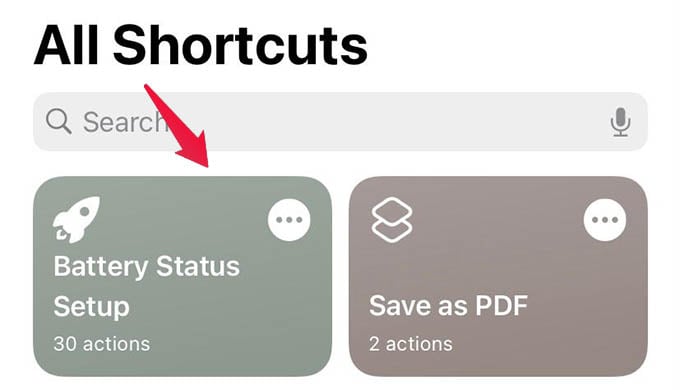Run Battery Status Setup Shortcut on iPhone