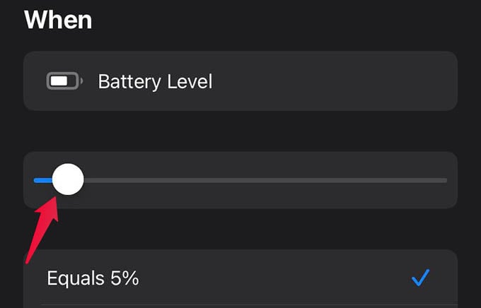 Select Battery Level on Automation Trigger in iPhone