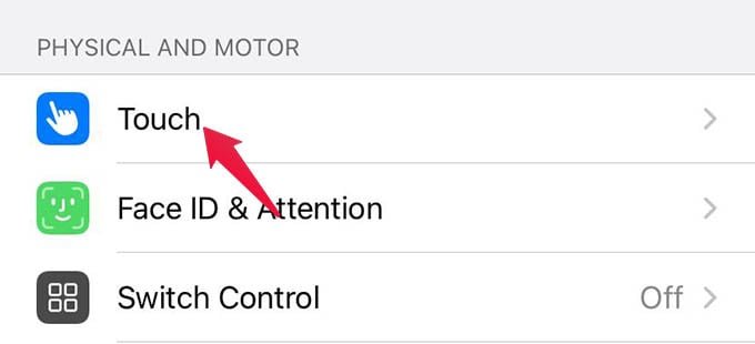 Touch Accessibility Settings on iPhone