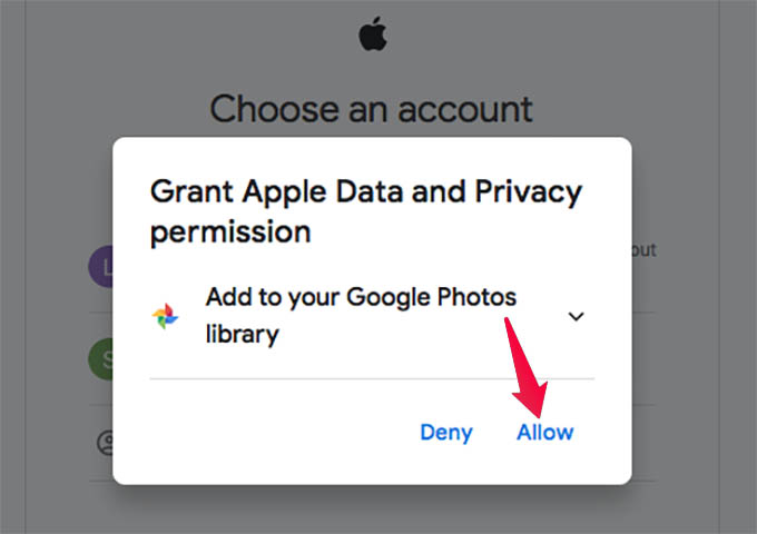 Allow Apple to Add Photos to Google Photos