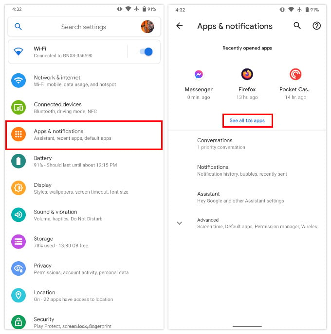 Android apps settings