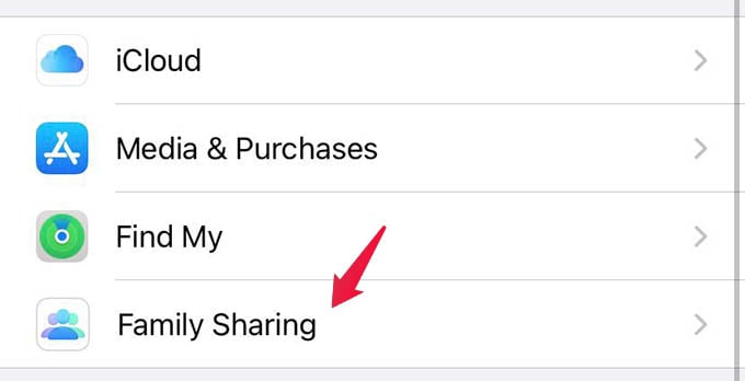 Apple Family Sharing Settings on iPhone