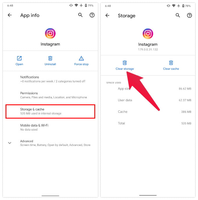 Fix Instagram keeps crashing by clearing Instagram app storage
