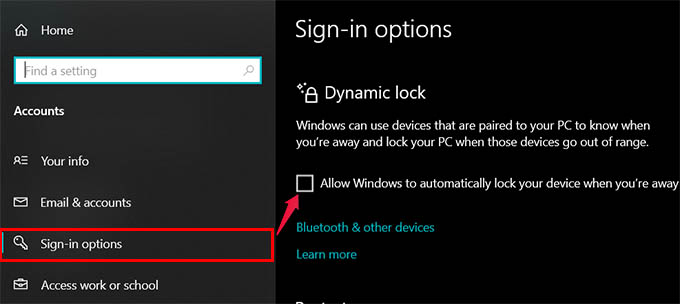 Enable Dynamic Lock on Windows 10