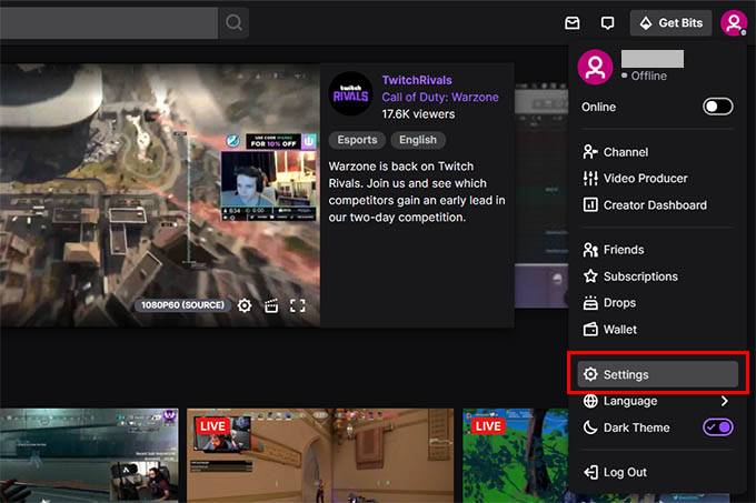 Go to Twitch Settings