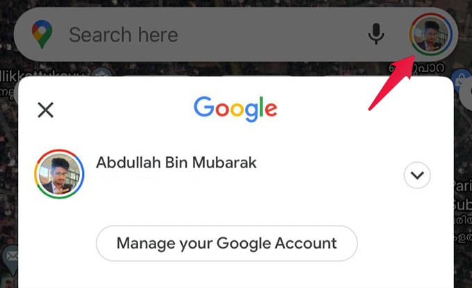 Google Maps Profile Menu