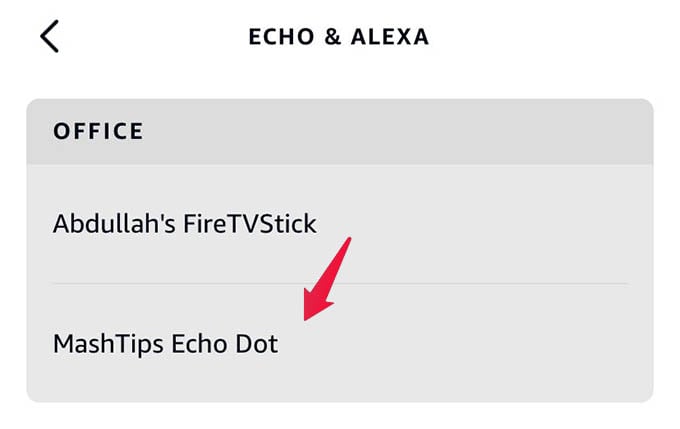 Select Echo Speaker from Alexa App