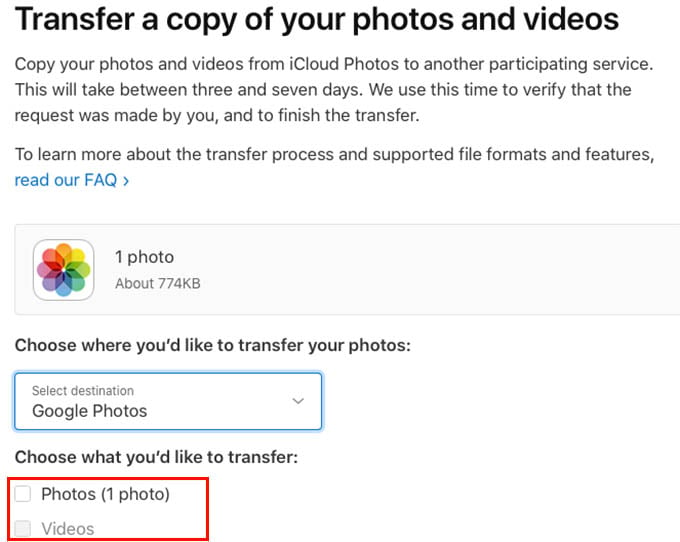 Select Google Photos to Transfer Photos and Videos from iCloud Drive