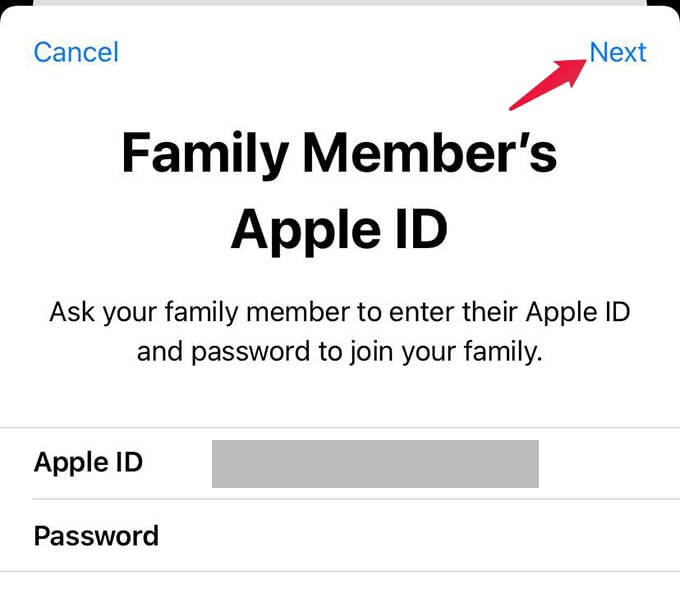 Sign In and Add Family Member on iPhone