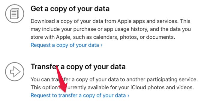 Transfer a Copy of Your Data from Apple Account