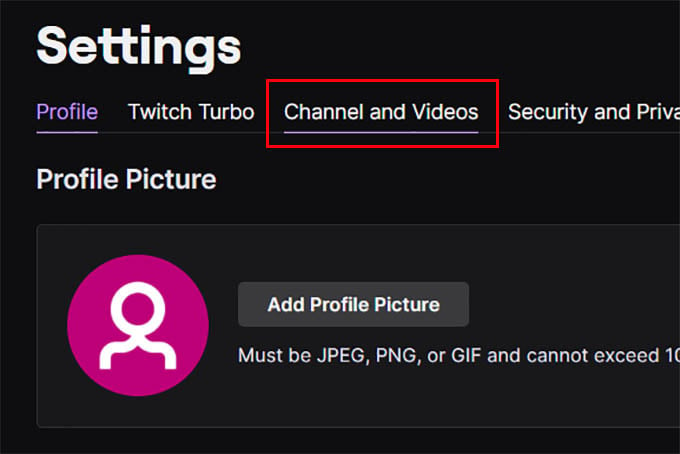 Twitch Channels and Videos Settings