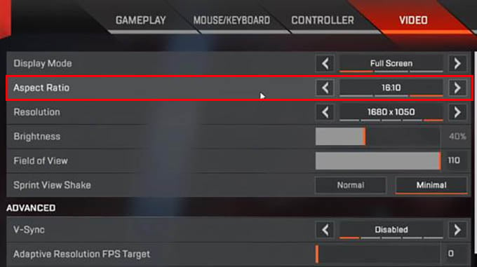 Use 16 10 Aspect Ratio in Apex Legends