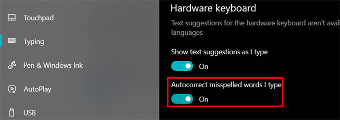 Windows 10 Autocorrect