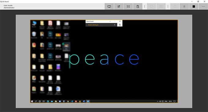 Windows 10 Remote Assistance Screen with Quick Assist
