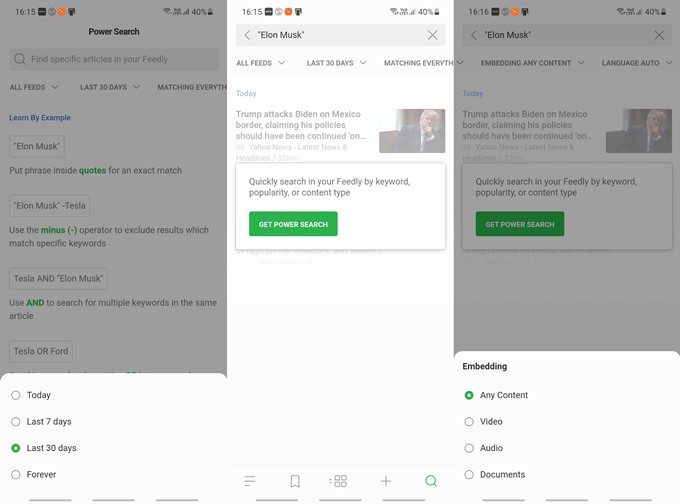 feedly search and filter settings