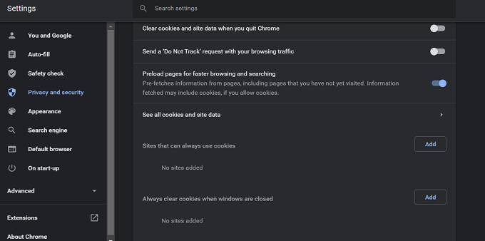 chrome browser cookies settings
