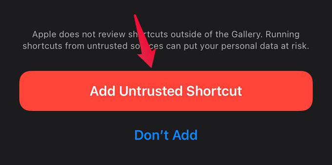 Add Untrusted Shortcut on iPhone