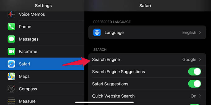 Default Search Engine Safari on iPhone and iPad