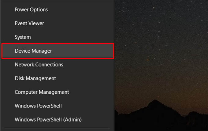 Device Manager from Windows 10 Quick Link Menu