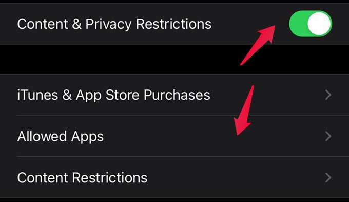 Enable Content Restriction on iPhone and Allowed Apps