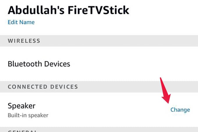 Fire TV Stick Speaker Settings on Alexa App