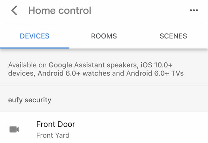 Home Control in Google Home Devices Settings