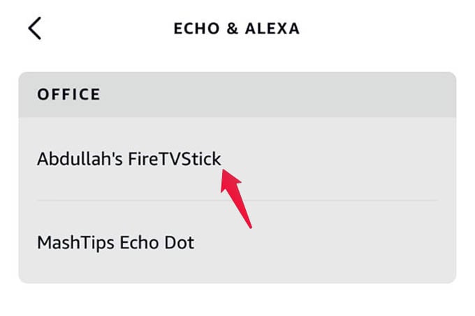Select Fire TV Stick on Alexa App