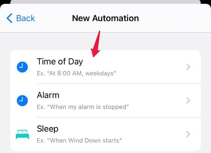 Select Time of Day Trigger for iPhone Automation