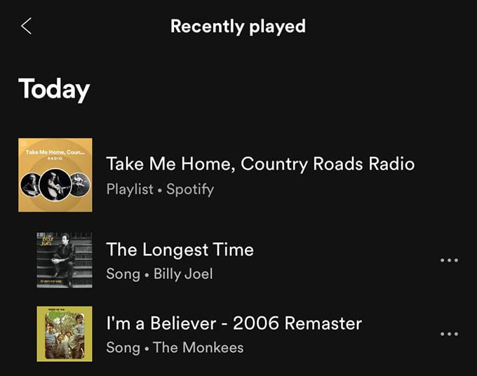Spotify Listening History Today