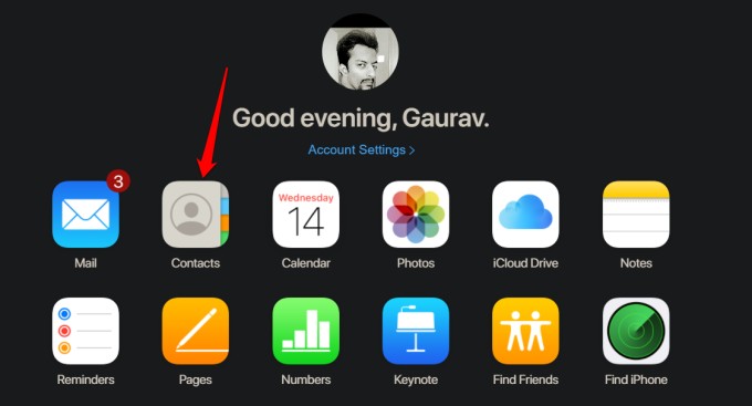 contacts option in icloud site